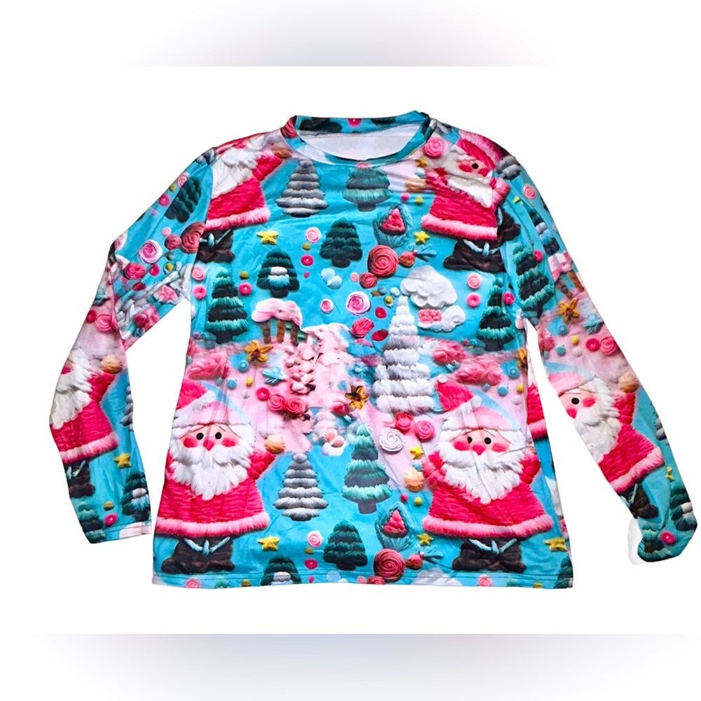 Long-Sleeved Santa Holiday Christmad Shirt Women’s XL